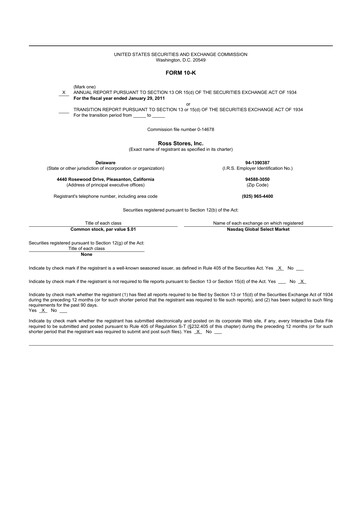 Thumbnail Ross Stores 10-K Annual Report 2010