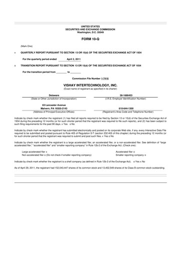 Thumbnail Vishay Intertechnology
 10-Q Quarterly Report FY2011 