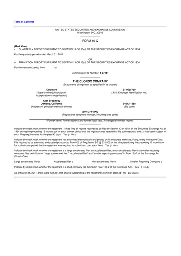 Thumbnail Clorox 10-Q Quarterly Report FY2011 