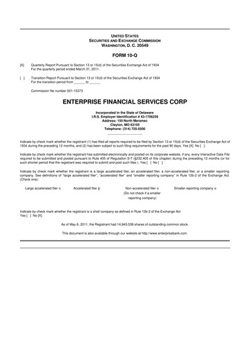 Thumbnail Enterprise Financial Services Corp 10-Q Quarterly Report FY 