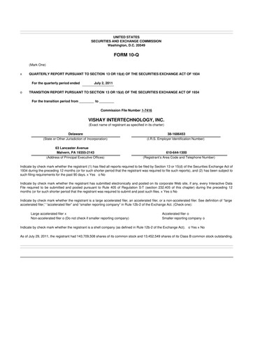 Thumbnail Vishay Intertechnology
 10-Q Quarterly Report FY2011 
