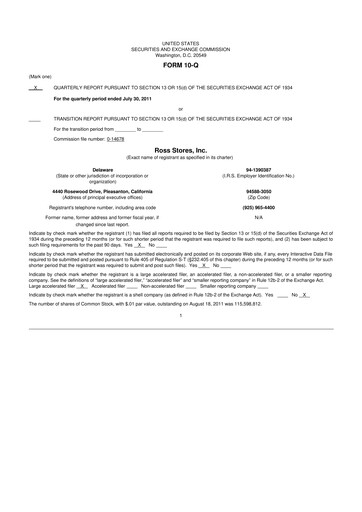 Thumbnail Ross Stores 10-Q Quarterly Report FY2011 