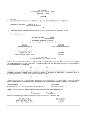 Thumbnail Regeneron Pharmaceuticals 10-Q Quarterly Report FY2011 