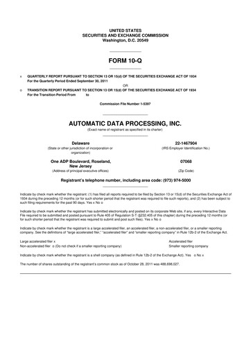 Miniature Automatic Data Processing 10-Q Rapport trimestriel 2012 