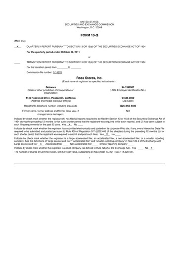 Thumbnail Ross Stores 10-Q Quarterly Report FY2011 