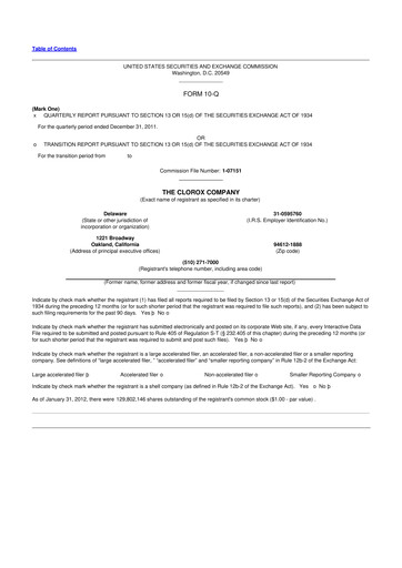 Thumbnail Clorox 10-Q Quarterly Report FY2012 