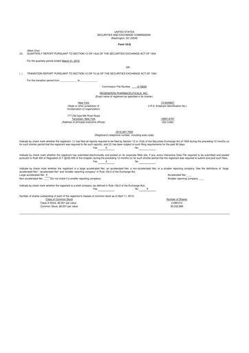 Thumbnail Regeneron Pharmaceuticals 10-Q Quarterly Report FY2012 