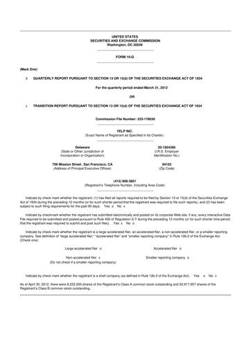 Thumbnail Yelp 10-Q Quarterly Report FY2012 