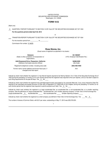 Thumbnail Ross Stores 10-Q Quarterly Report FY2012 