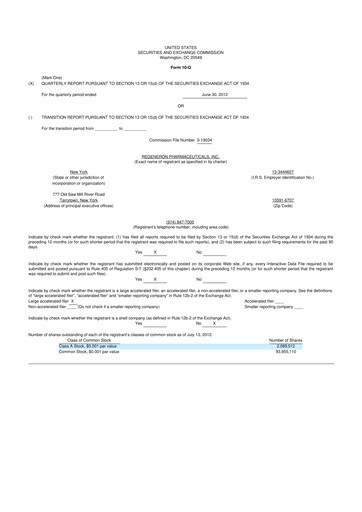 Thumbnail Regeneron Pharmaceuticals 10-Q Quarterly Report FY2012 
