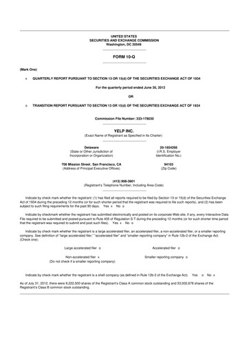 Thumbnail Yelp 10-Q Quarterly Report FY2012 