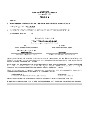 Thumbnail Vishay Precision Group
 10-Q Quarterly Report FY2012 