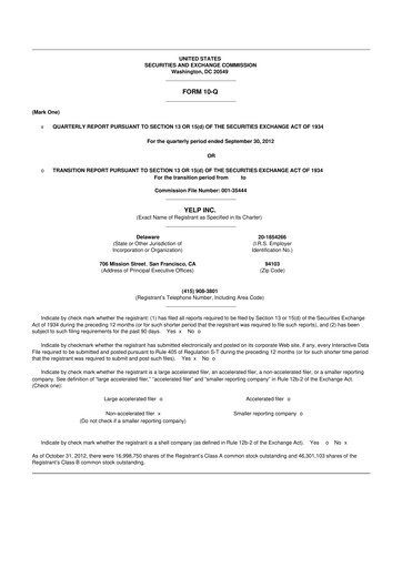 Thumbnail Yelp 10-Q Quarterly Report FY2012 