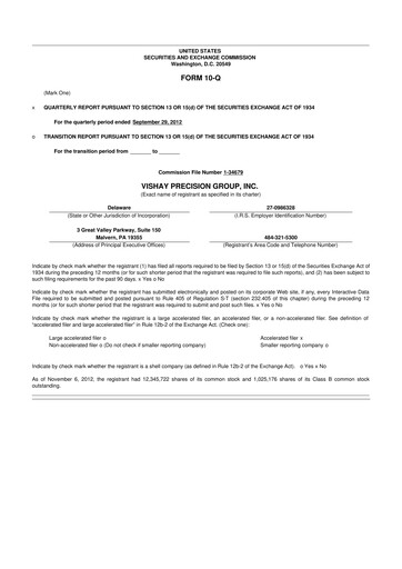 Thumbnail Vishay Precision Group
 10-Q Quarterly Report FY2012 