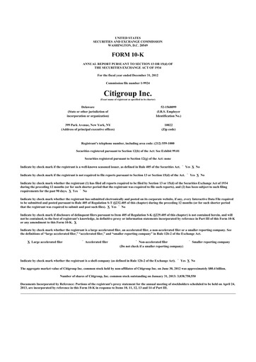 Miniature Citigroup 10-K Rapport annuel 2012