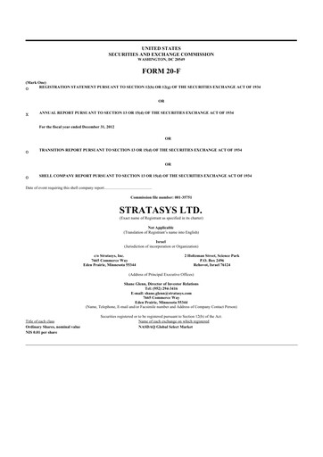 Thumbnail Stratasys 20-F Annual Report 2012