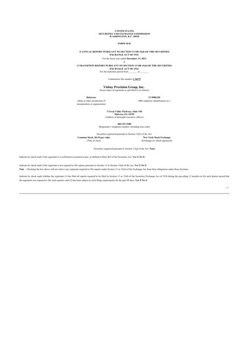 Thumbnail Vishay Precision Group
 10-K Annual Report 2012