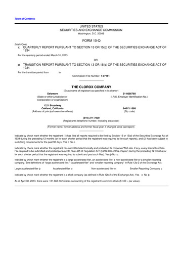 Thumbnail Clorox 10-Q Quarterly Report FY2013 