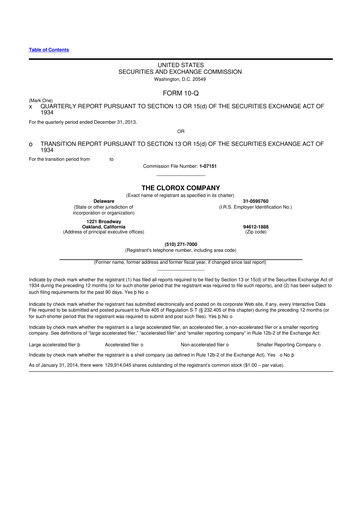 Thumbnail Clorox 10-Q Quarterly Report FY2014 