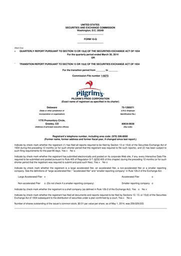Thumbnail Pilgrim's Pride
 10-Q Quarterly Report FY2014 