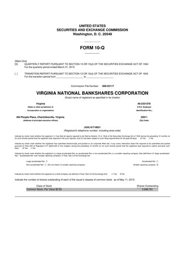Vorschaubild Virginia National Bankshares 10-Q Quartalsbericht 2015 