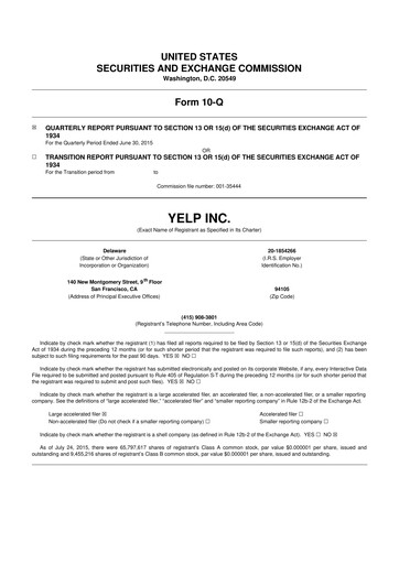 Thumbnail Yelp 10-Q Quarterly Report FY2015 