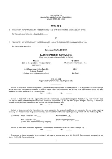Thumbnail Cass Information Systems 10-Q Quarterly Report FY2015 
