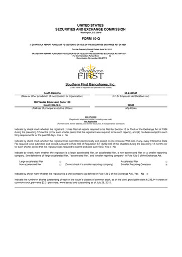 Thumbnail Southern First Bancshares 10-Q Quarterly Report FY2015 