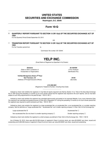 Thumbnail Yelp 10-Q Quarterly Report FY2015 
