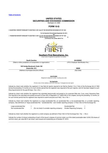 Thumbnail Southern First Bancshares 10-Q Quarterly Report FY2015 