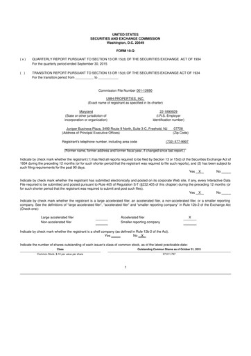 Thumbnail UMH Properties 10-Q Quarterly Report FY2015 