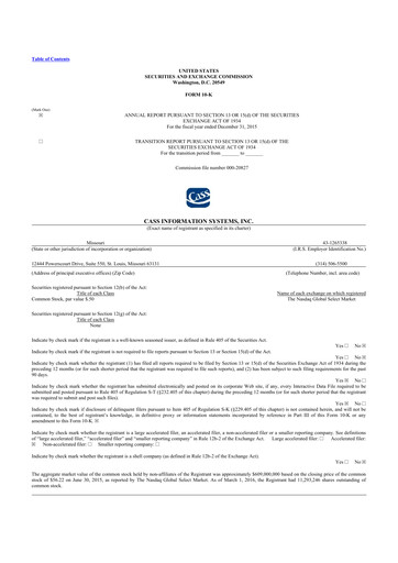 Thumbnail Cass Information Systems 10-K Annual Report 2015