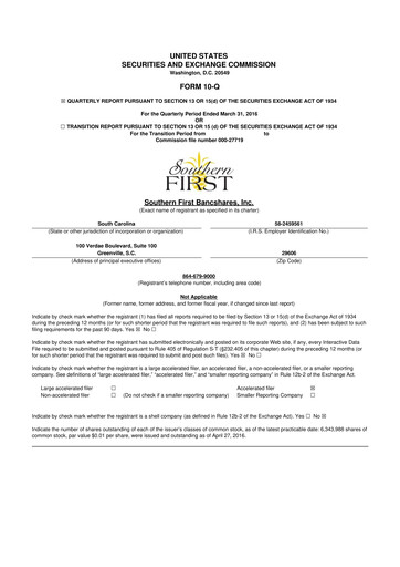 Thumbnail Southern First Bancshares 10-Q Quarterly Report FY2016 