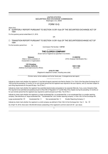 Thumbnail Clorox 10-Q Quarterly Report FY2016 