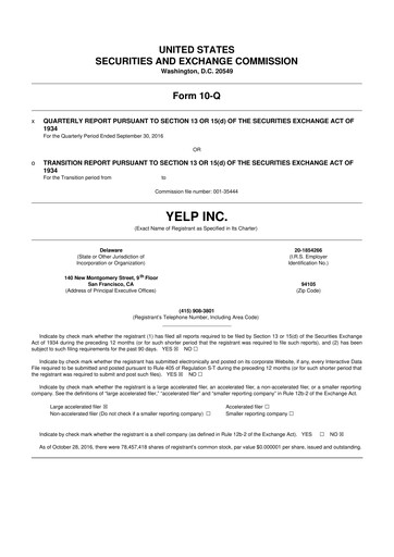 Thumbnail Yelp 10-Q Quarterly Report FY2016 