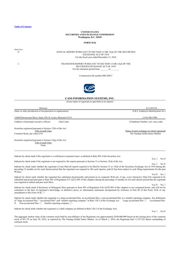 Thumbnail Cass Information Systems 10-K Annual Report 2016