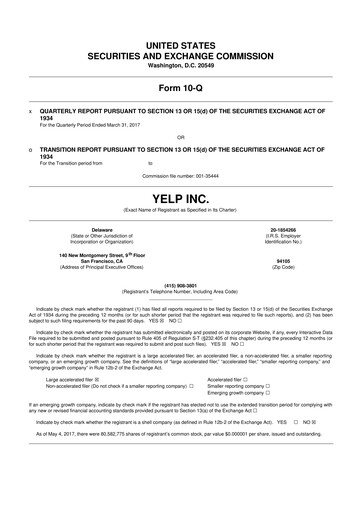Thumbnail Yelp 10-Q Quarterly Report FY2017 