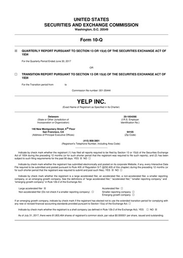 Thumbnail Yelp 10-Q Quarterly Report FY2017 