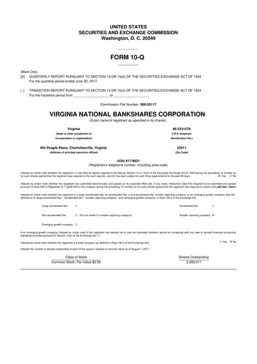 Vorschaubild Virginia National Bankshares 10-Q Quartalsbericht 2017 