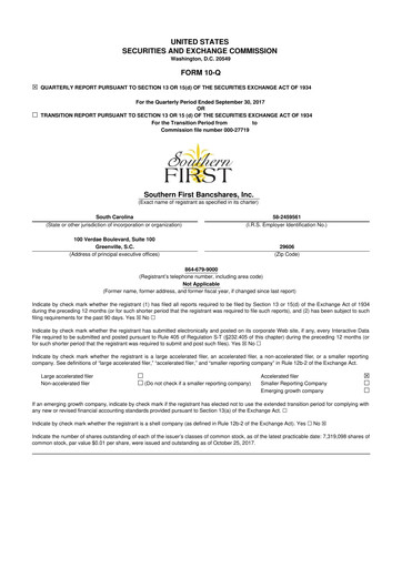 Thumbnail Southern First Bancshares 10-Q Quarterly Report FY2017 