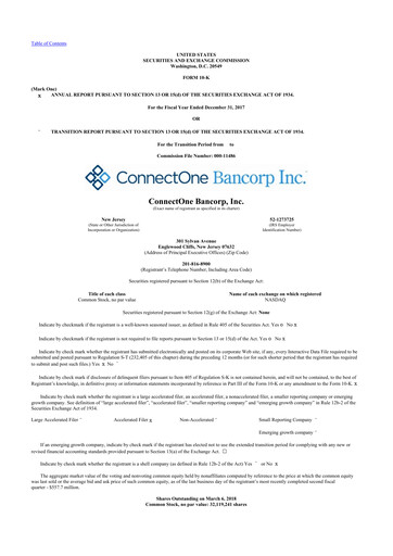 Miniature ConnectOne Bancorp 10-K Rapport annuel 2017