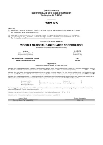 Vorschaubild Virginia National Bankshares 10-Q Quartalsbericht 2018 