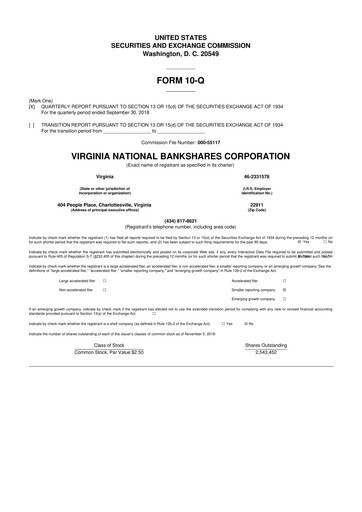 Vorschaubild Virginia National Bankshares 10-Q Quartalsbericht 2018 