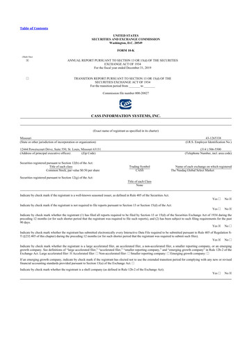 Thumbnail Cass Information Systems 10-K Annual Report 2019