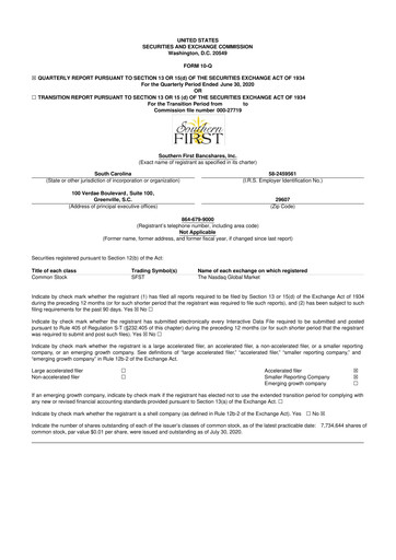 Thumbnail Southern First Bancshares 10-Q Quarterly Report FY2020 