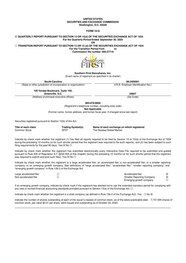 Thumbnail Southern First Bancshares 10-Q Quarterly Report FY2020 