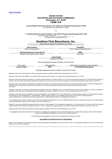 Thumbnail Southern First Bancshares 10-K Annual Report 2020