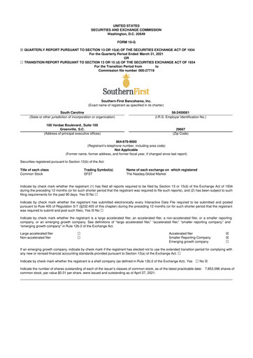 Thumbnail Southern First Bancshares 10-Q Quarterly Report FY2021 