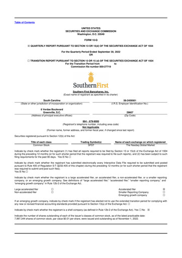 Thumbnail Southern First Bancshares 10-Q Quarterly Report FY2022 