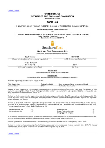 Thumbnail Southern First Bancshares 10-Q Quarterly Report FY2026 